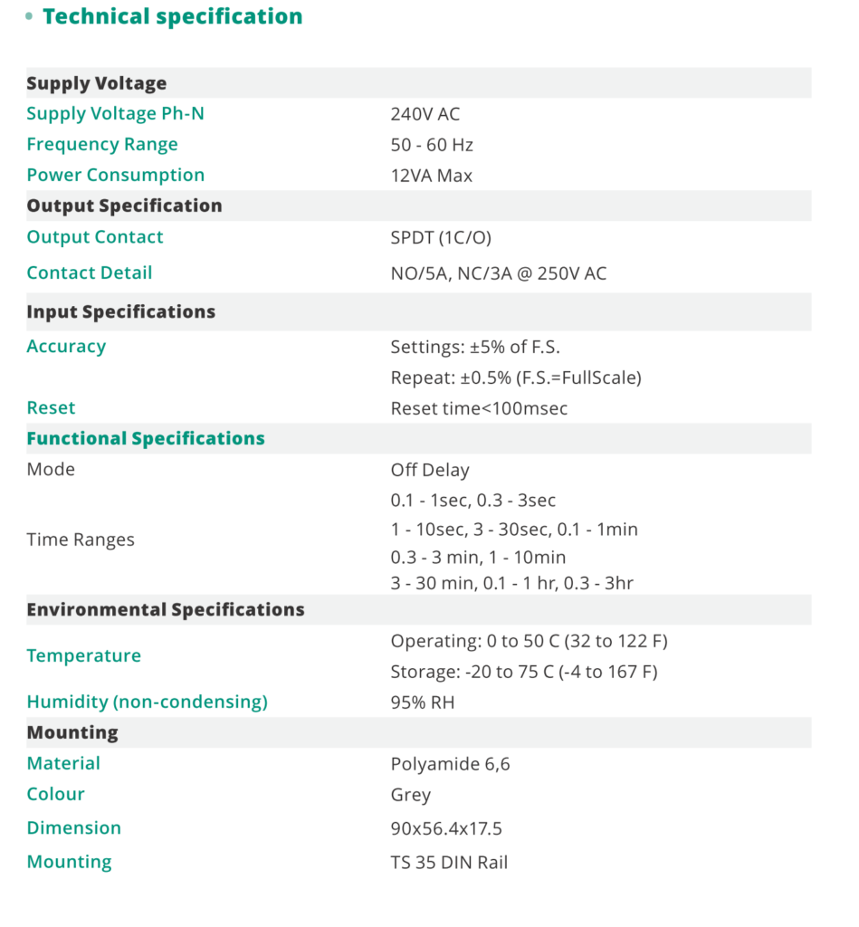 Off Delay Timer OFFDTMR Elkay technical details