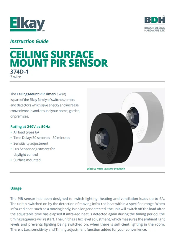 374D-1 instructions ceiling surface mount pir sensor